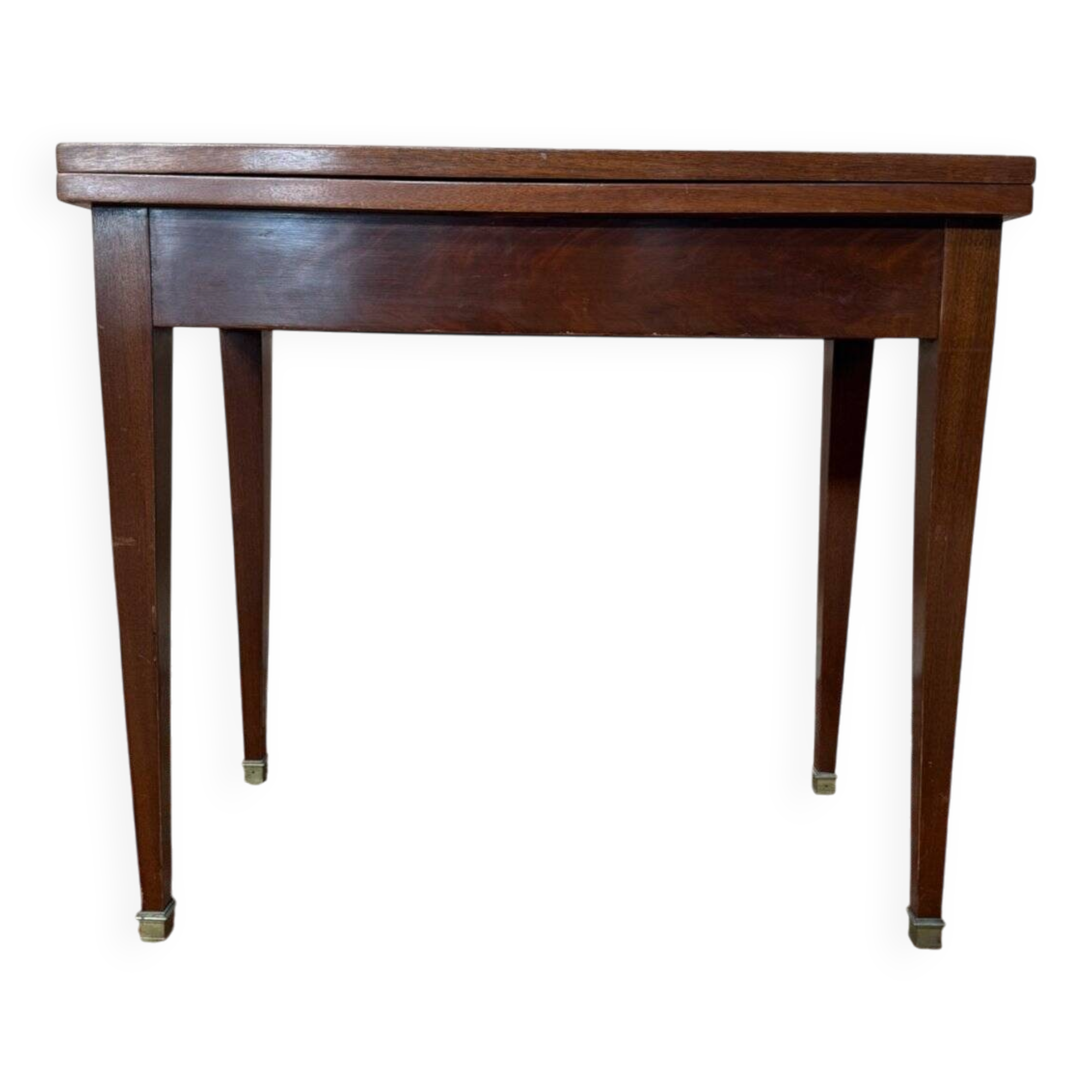Folding game table – Louis XVI-Directoire style – Solid mahogany and brass
