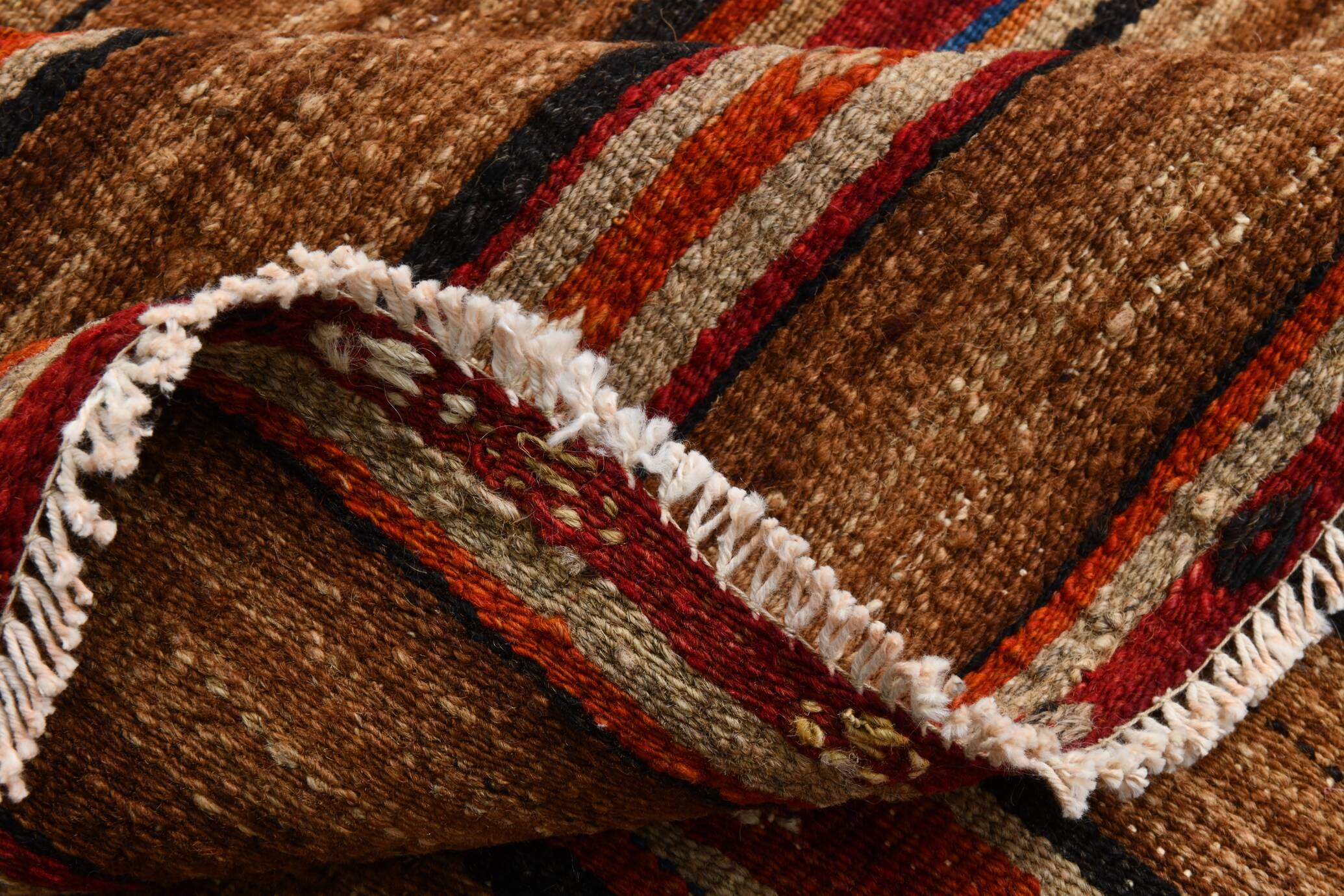 Red & Brown Pinstriped Style Vintage Kilim Rug, 142x182Cm