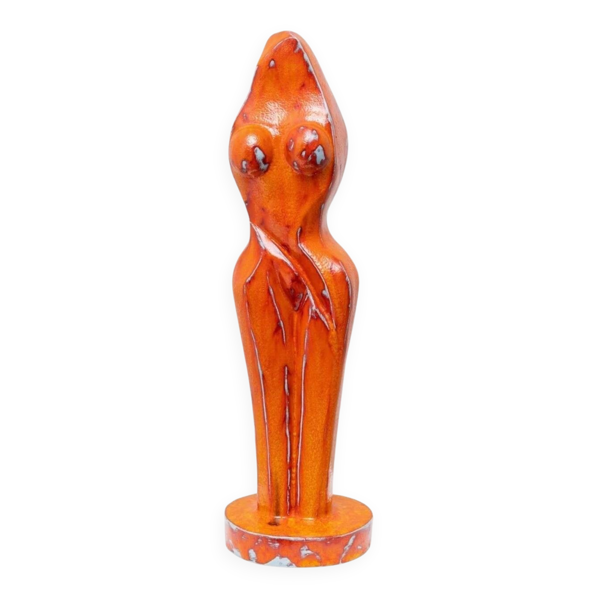 Orange Ceramic Statue by Hugo von Ott, 42cm, Mid-Century Modern Design, Handcrafted Studio Ceramic Sculpture