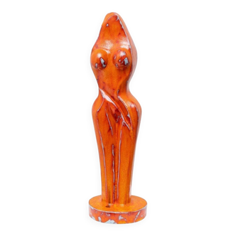 Orange Ceramic Statue by Hugo von Ott, 42cm, Mid-Century Modern Design, Handcrafted Studio Ceramic Sculpture