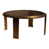 Table basse ronde en laiton et verre fumé | Pays-Bas années 1970