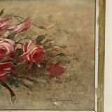 Oil painting on panel of a bouquet of roses signed by Paul Fauvelles 1943.