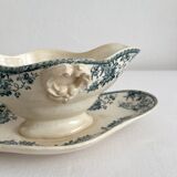 Opaque ironstone sauce boat "Bouquets of roses" from Gien
