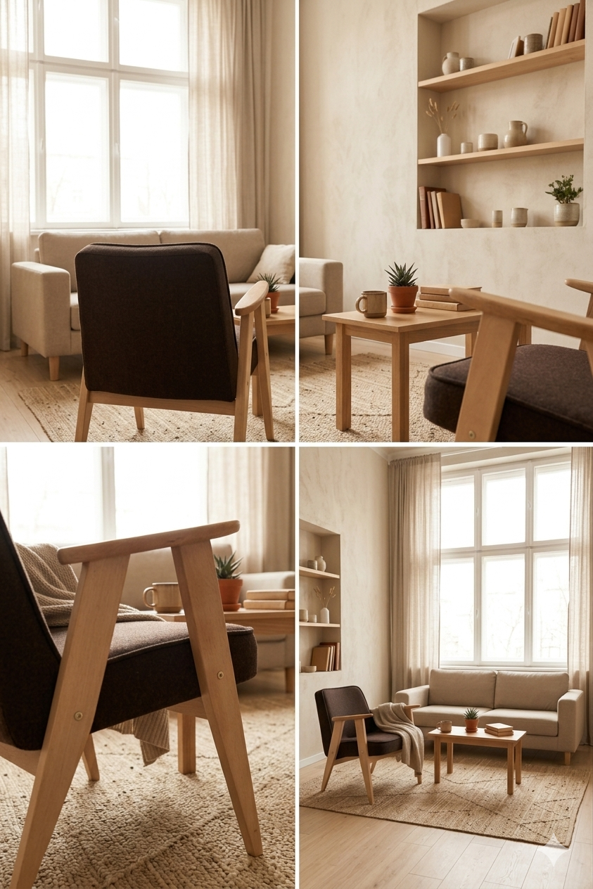 Scandinavian chocolate wool armchair designed by Chierowski