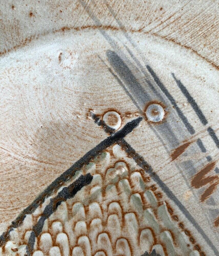 Large German ceramic plate with fish from the mid-century.