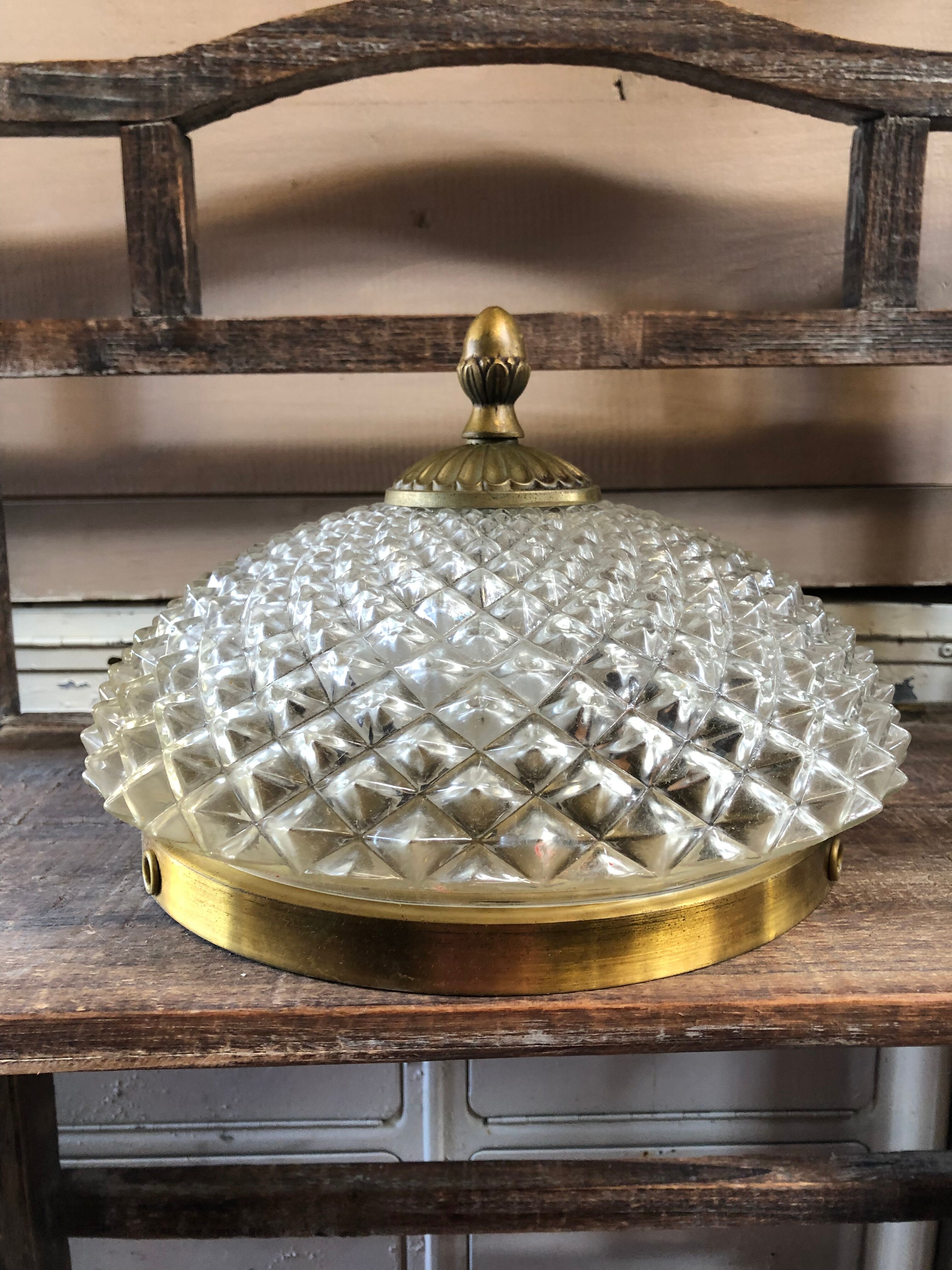 Old Wall Lamp Molded Glass + Support Gilded Metal Vintage