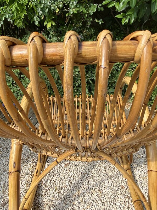 Fauteuil rocking chair en bambou vintage 1970