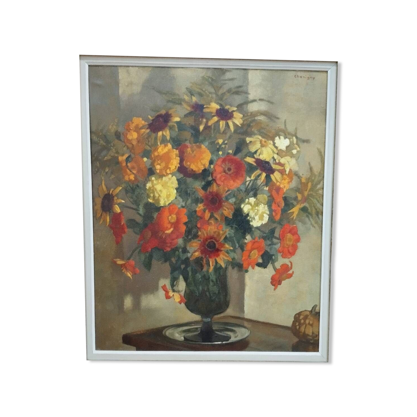 Painting "yellow bouquet of September" signed Charigny
