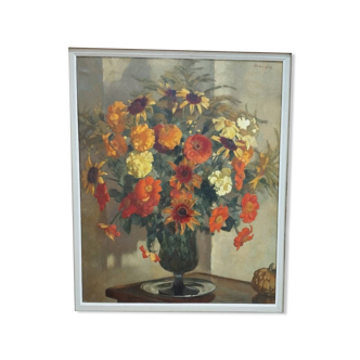 Painting "yellow bouquet of September" signed Charigny