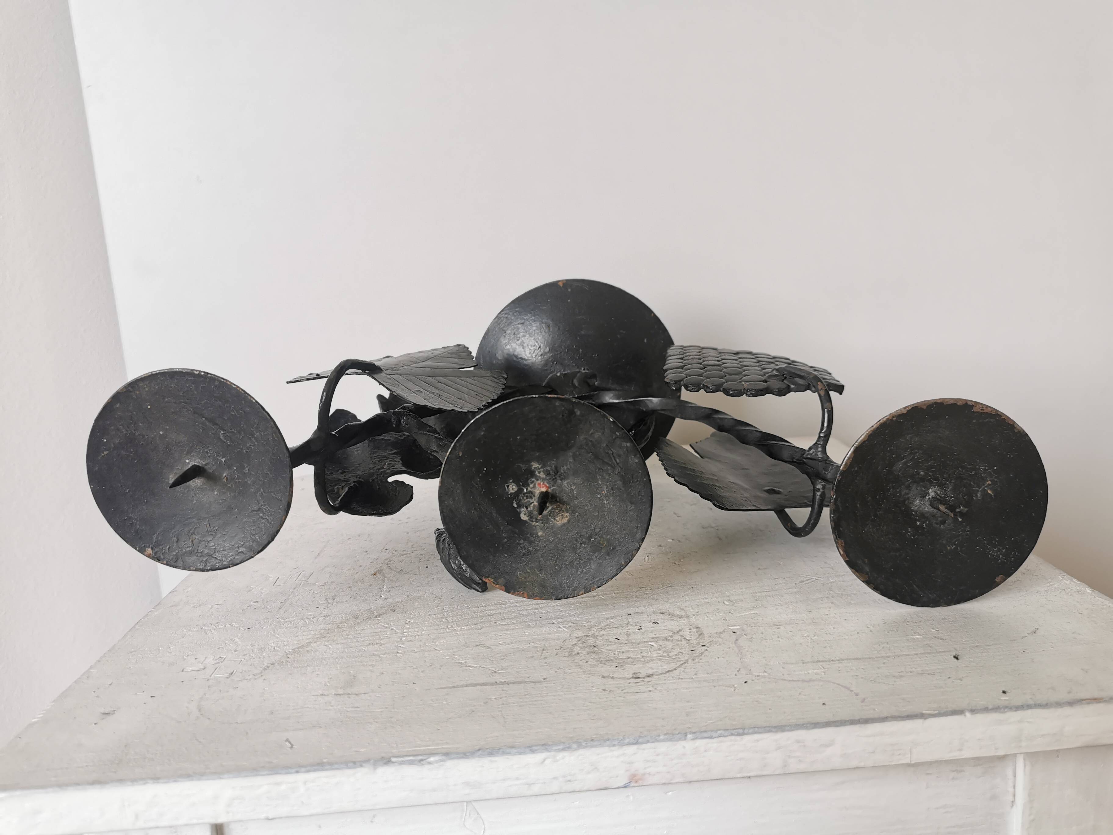 Vintage Forged Iron Grape Leaves Candlestick - Yugoslavia Mid-Century Decor