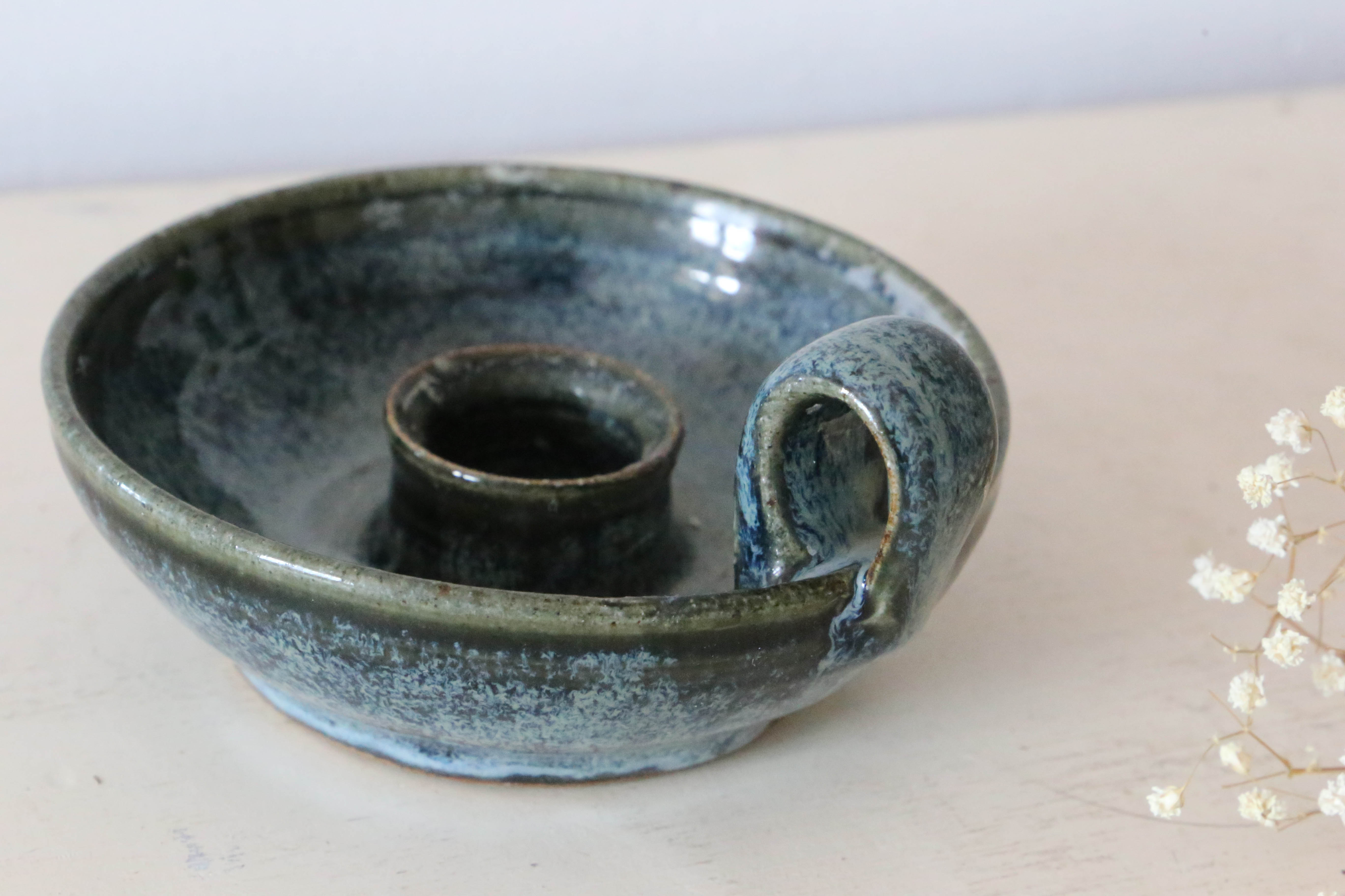 Candle holder, vintage pottery, Manziat, vintage