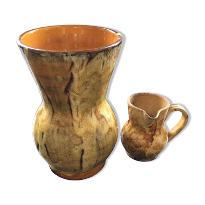 Vase Vallauris et pichet jaunes