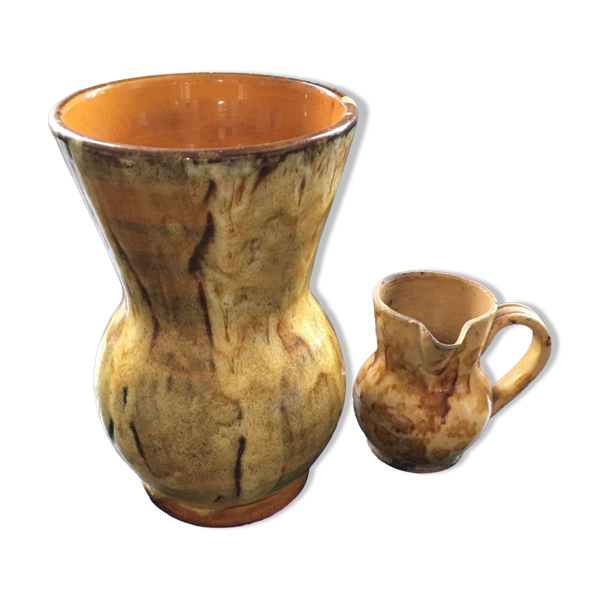 Vase Vallauris et pichet jaunes
