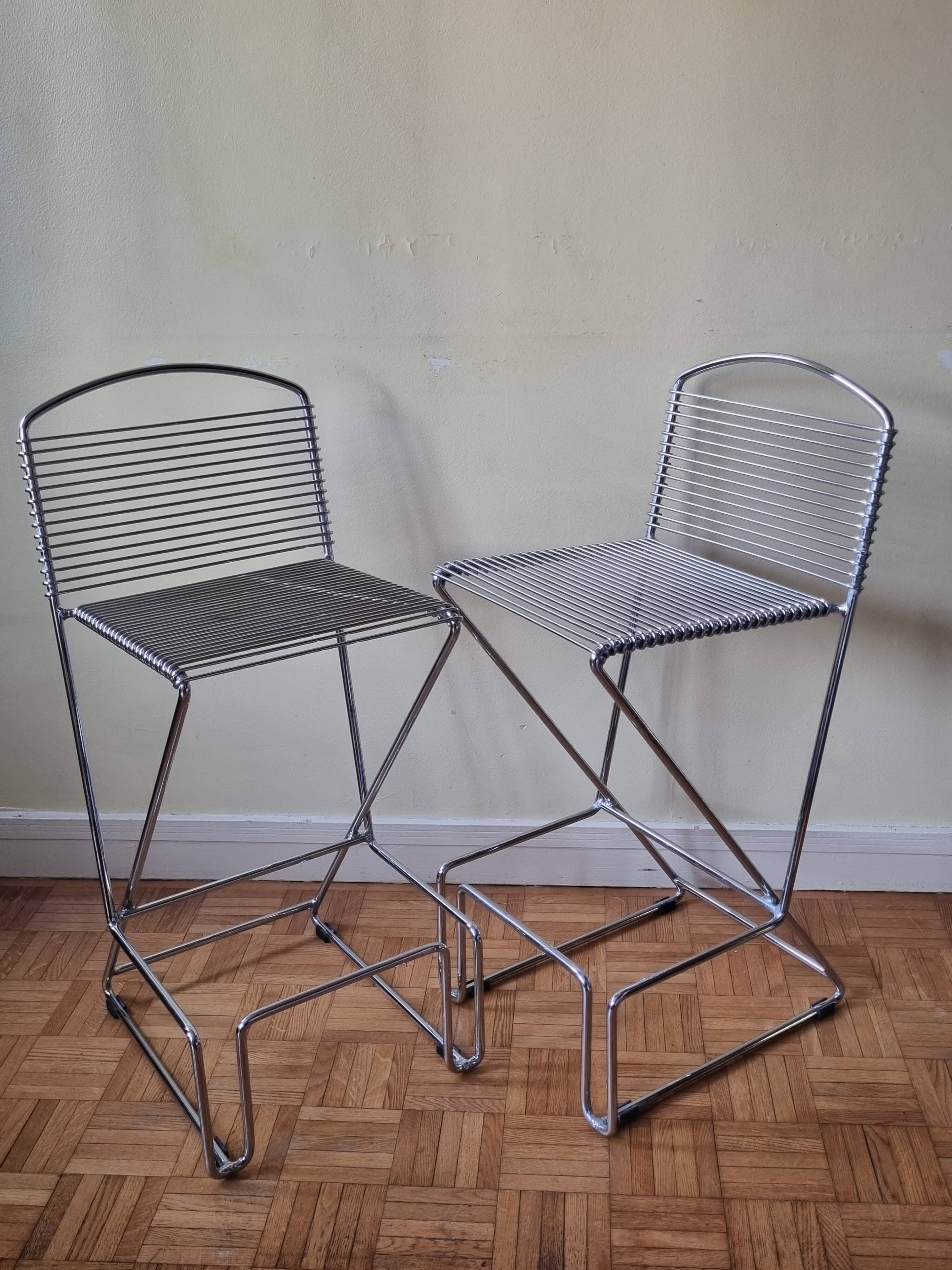 Paire de tabourets de bar Till Behrens Schlubach acier chromé années 80
