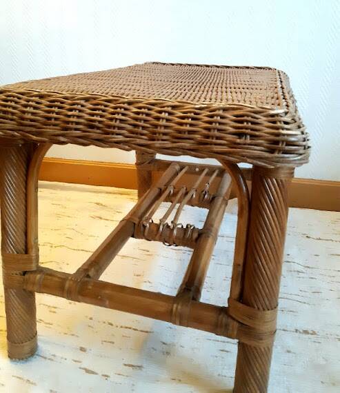 Rectangular vintage rattan coffee table