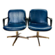 2 office chairs attr. to Strafor, white molded plastic shell, blue skai and chrome metal star base
