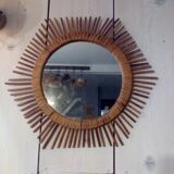 Vintage rattan sun mirror 60s
