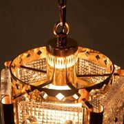 Vintage brass and frosted glass pendant, Vitrika glass pendant.