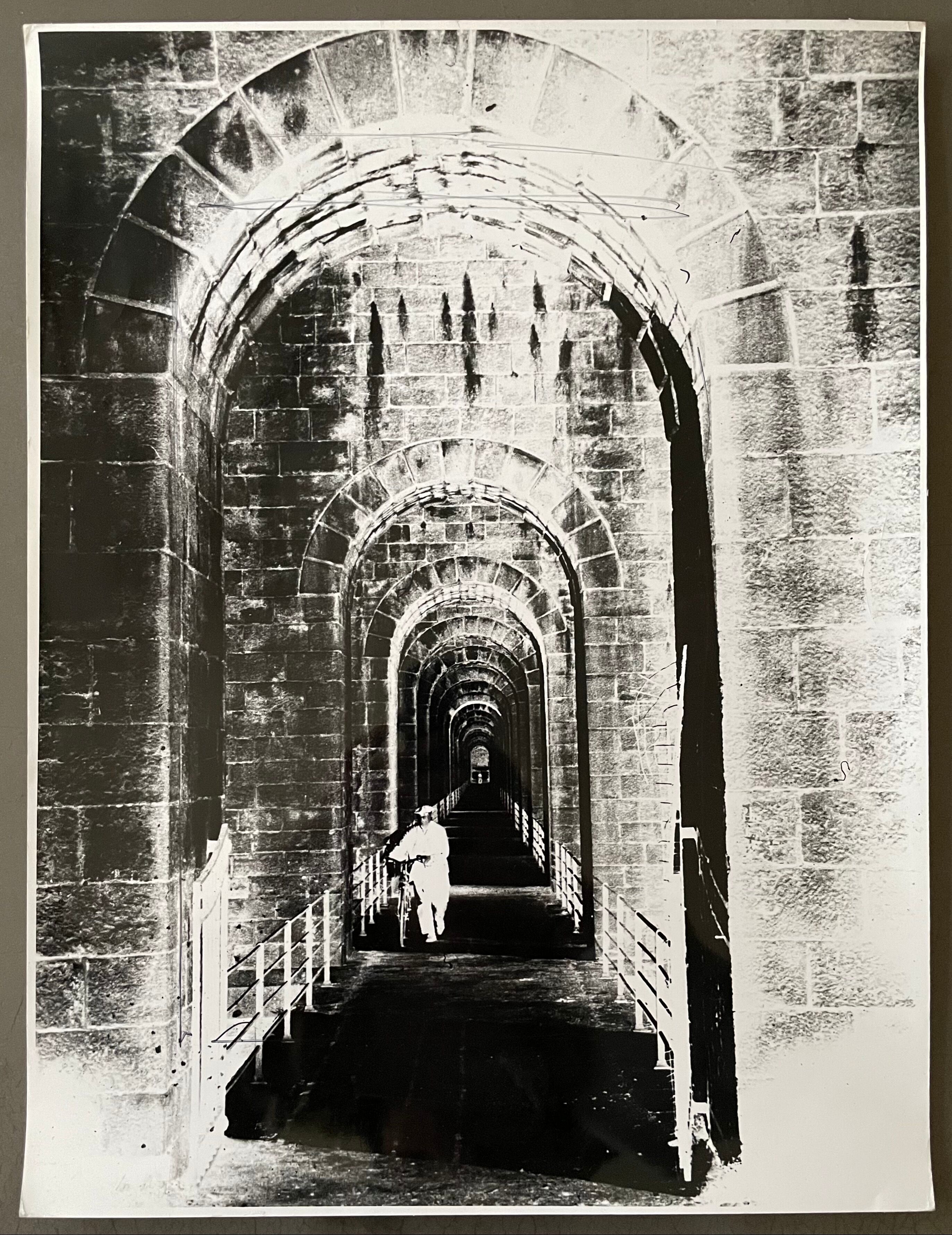 Photograph black and white silver print circa 1970 medieval bridge