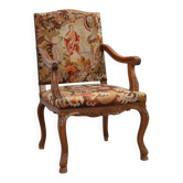 Louis XV Style Carved Walnut Armchair with Needlepoint Upholstery, France