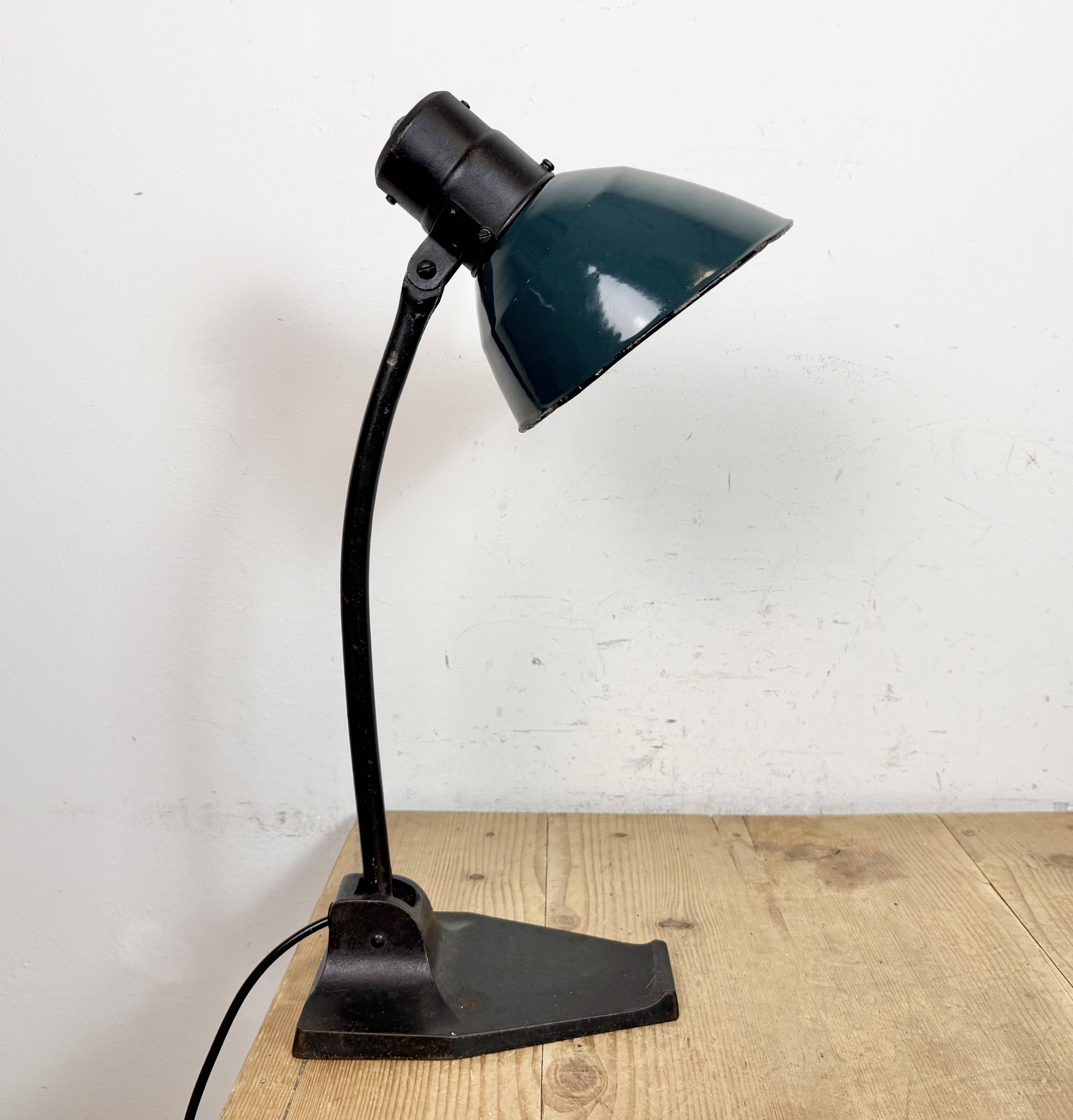 Vintage German Bauhaus Petrol Enamel Table Lamp from Schaco, 1930s