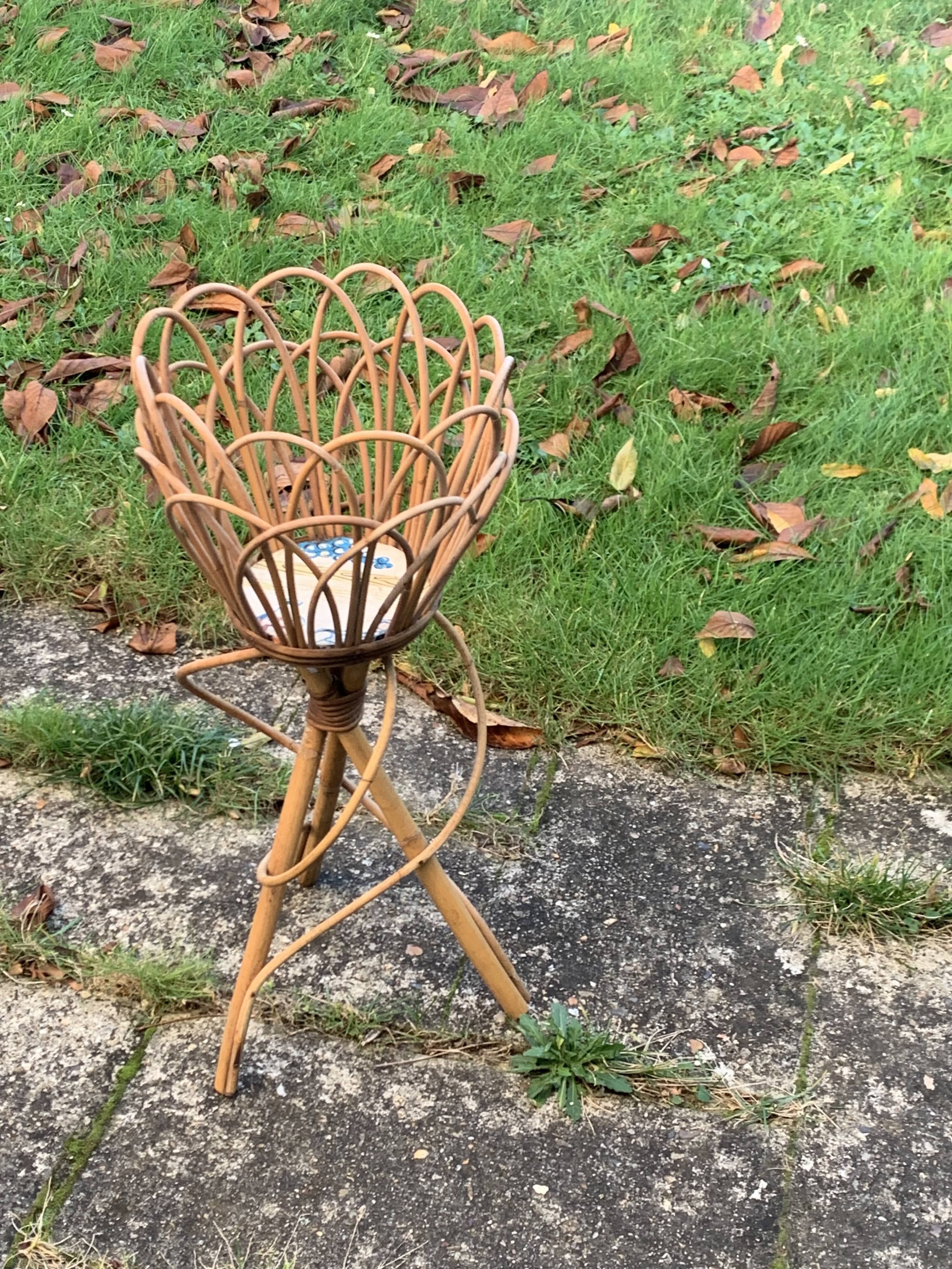 Vintage rattan and wicker plant holder