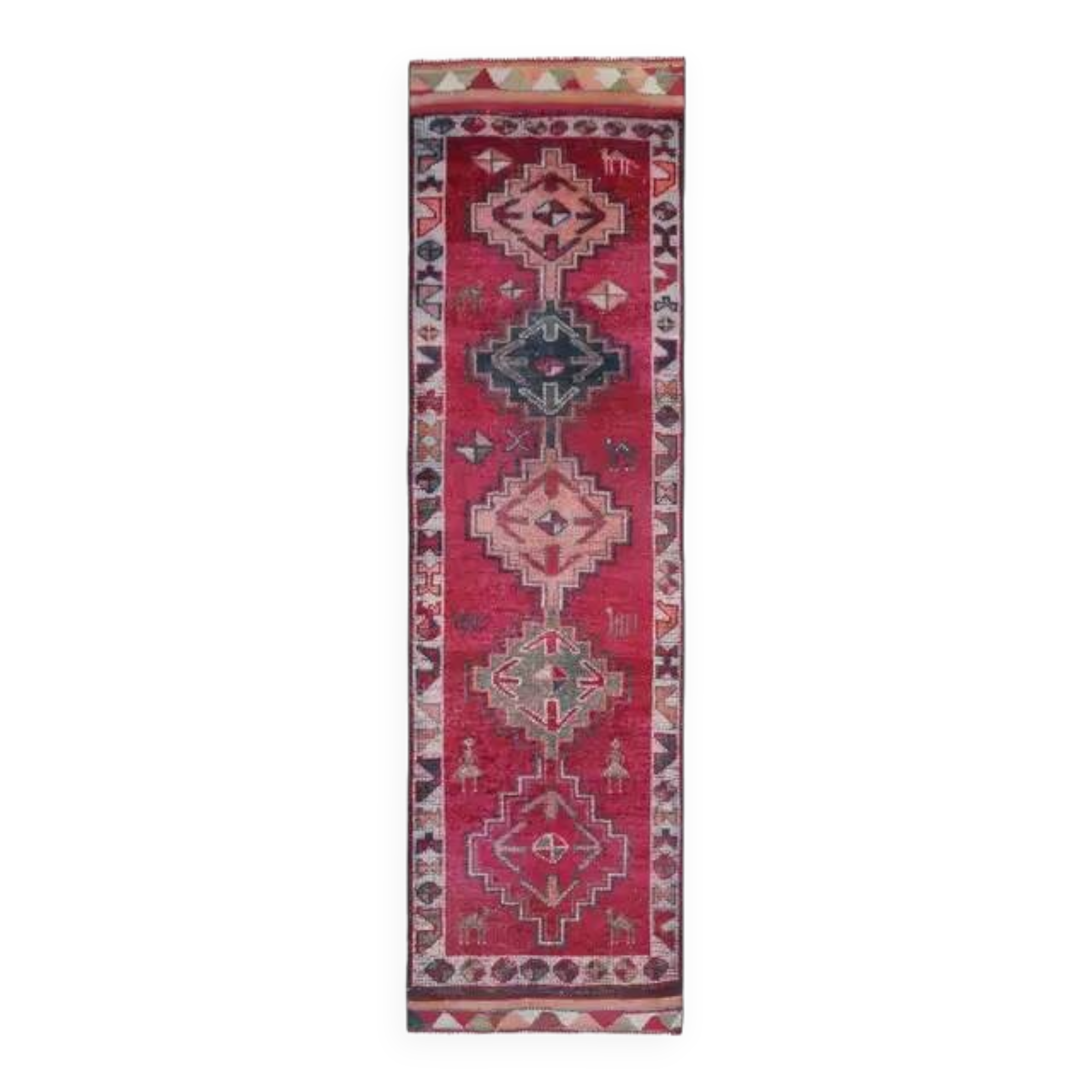 1970s Vintage Turkish Hand-Knotted Wool Cotton Purple Runner Rug 87x310