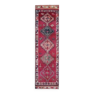 1970s Vintage Turkish Hand-Knotted Wool Cotton Purple Runner Rug 87x310
