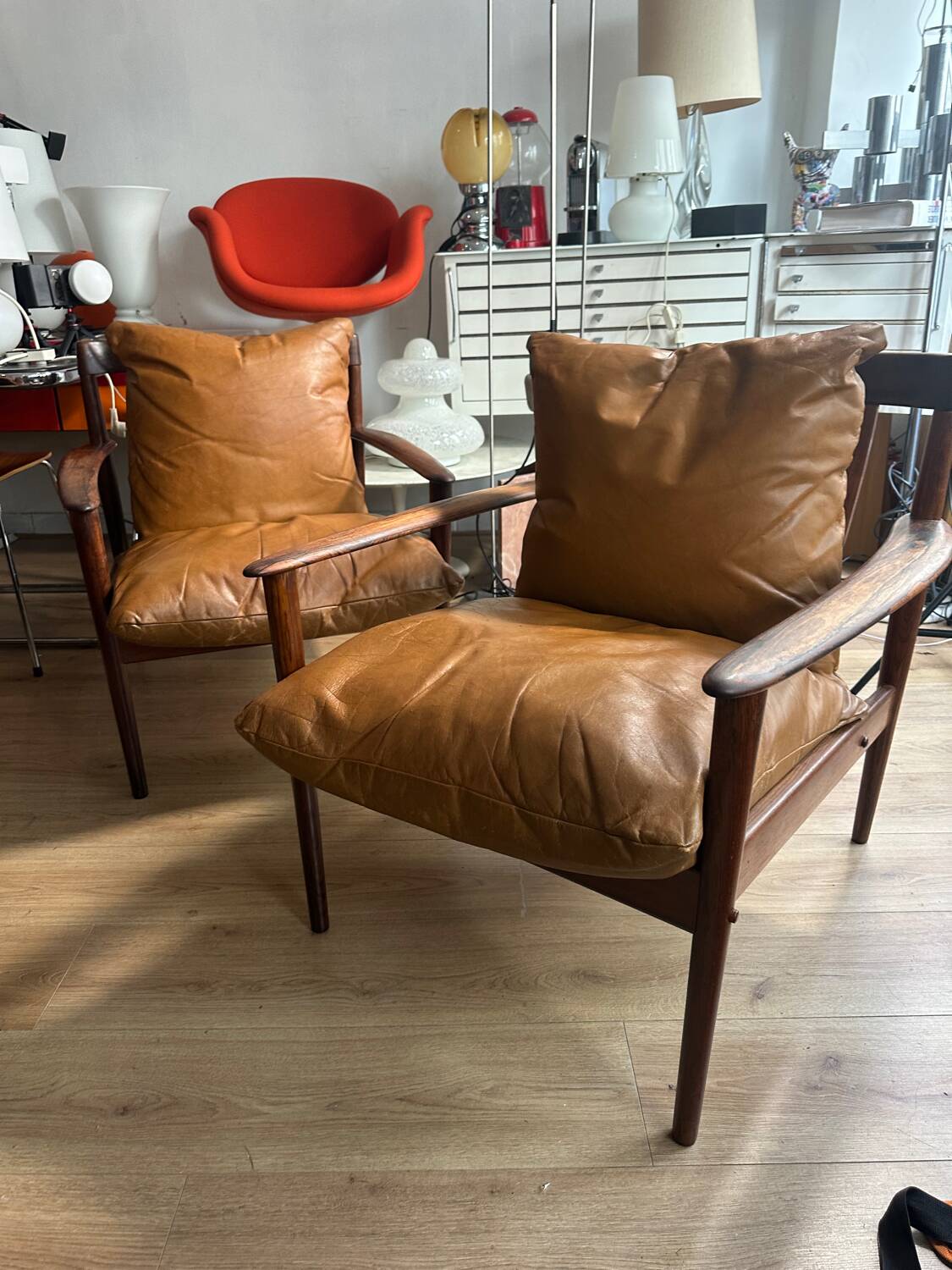 Pair of PJ 56 Grete Jalk armchairs in Rio rosewood, 60s