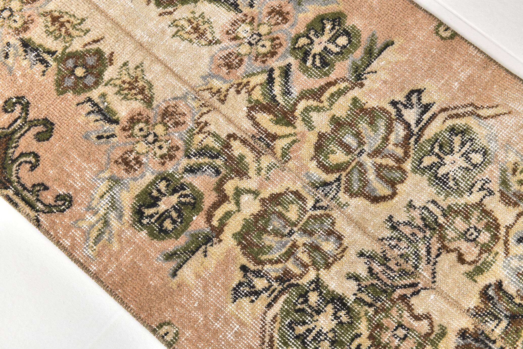 2x9 Rug For Floral Green Turkish Vintage Runner Rug, 64x279Cm SKU 24965