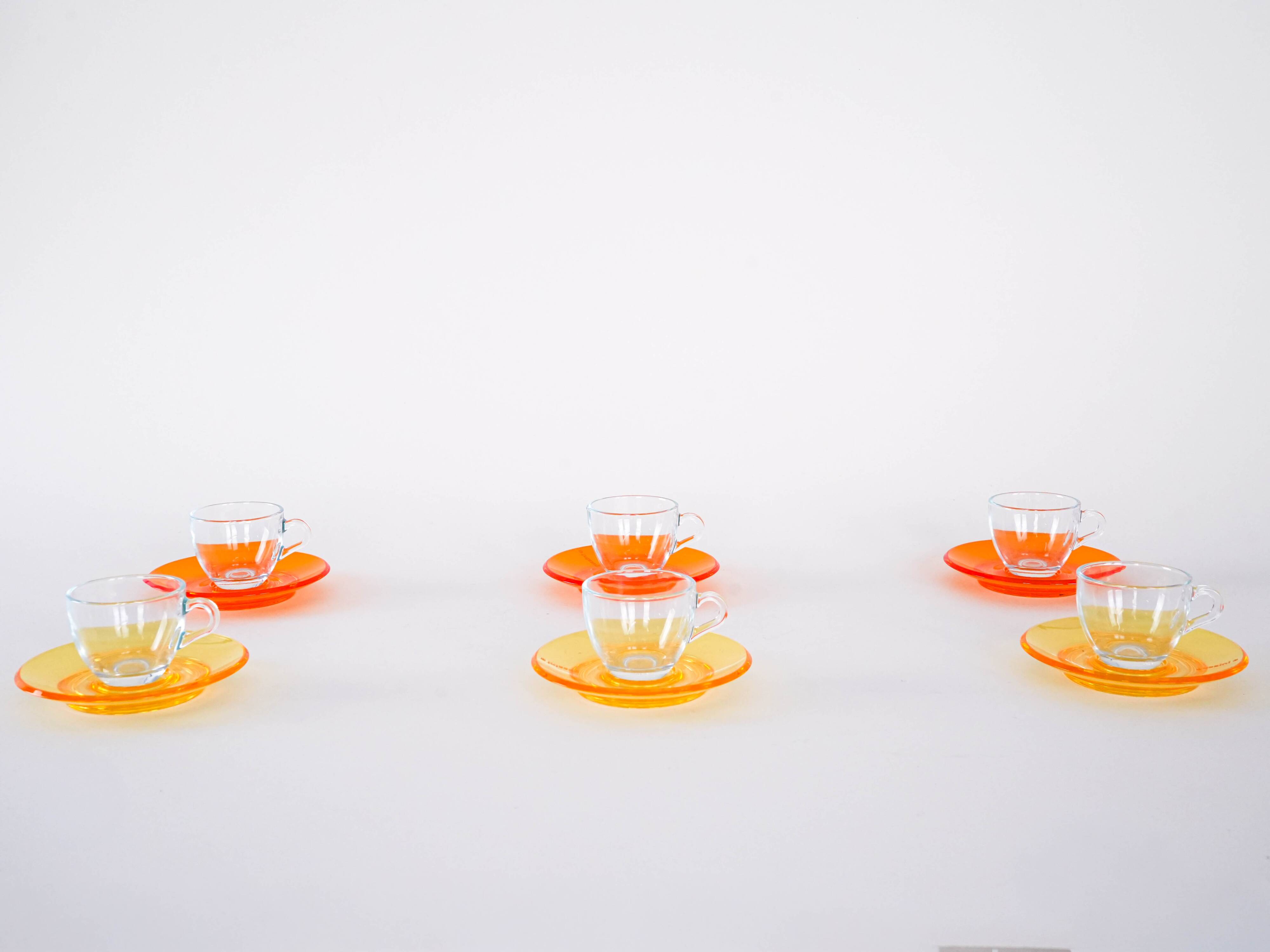 Set of glass cups, Italian design, 1970s, manufactured by Fratelli Guzzini
