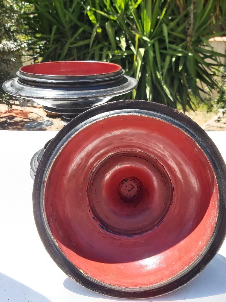 Ancient Burmese laywood offering pot