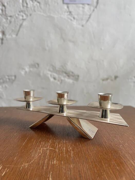 Silver-plated modernist triple candle holder 1960s