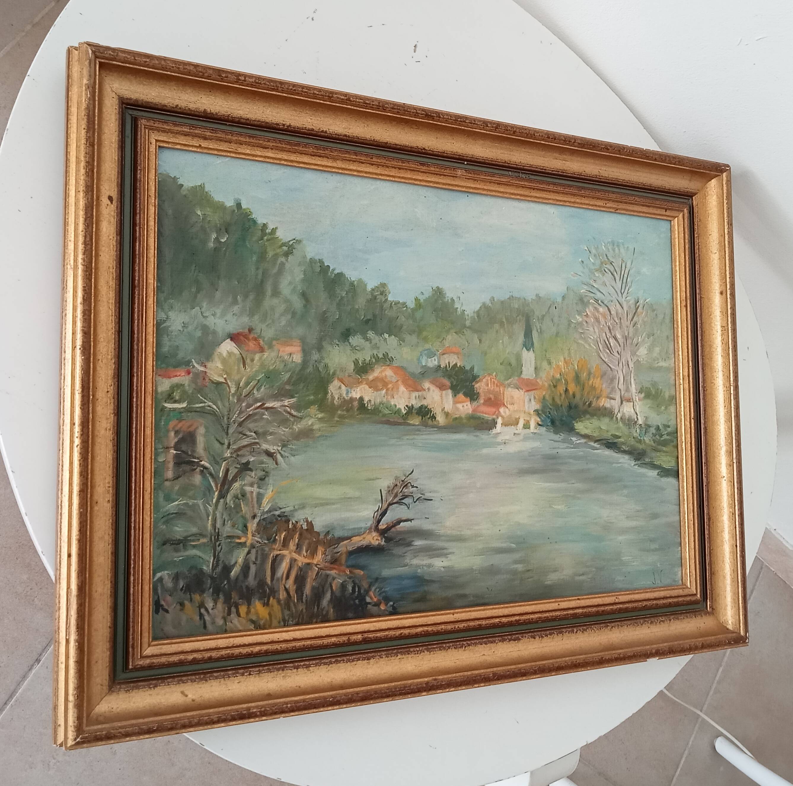 Old painting oil on canvas signed J.V.