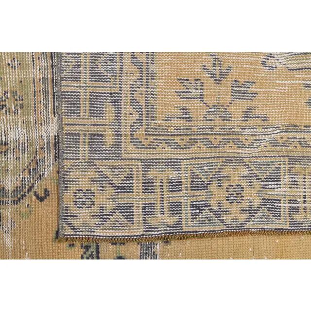 1970s Turkish Hand-Knotted Yellow Wool Runner Rug 111x341