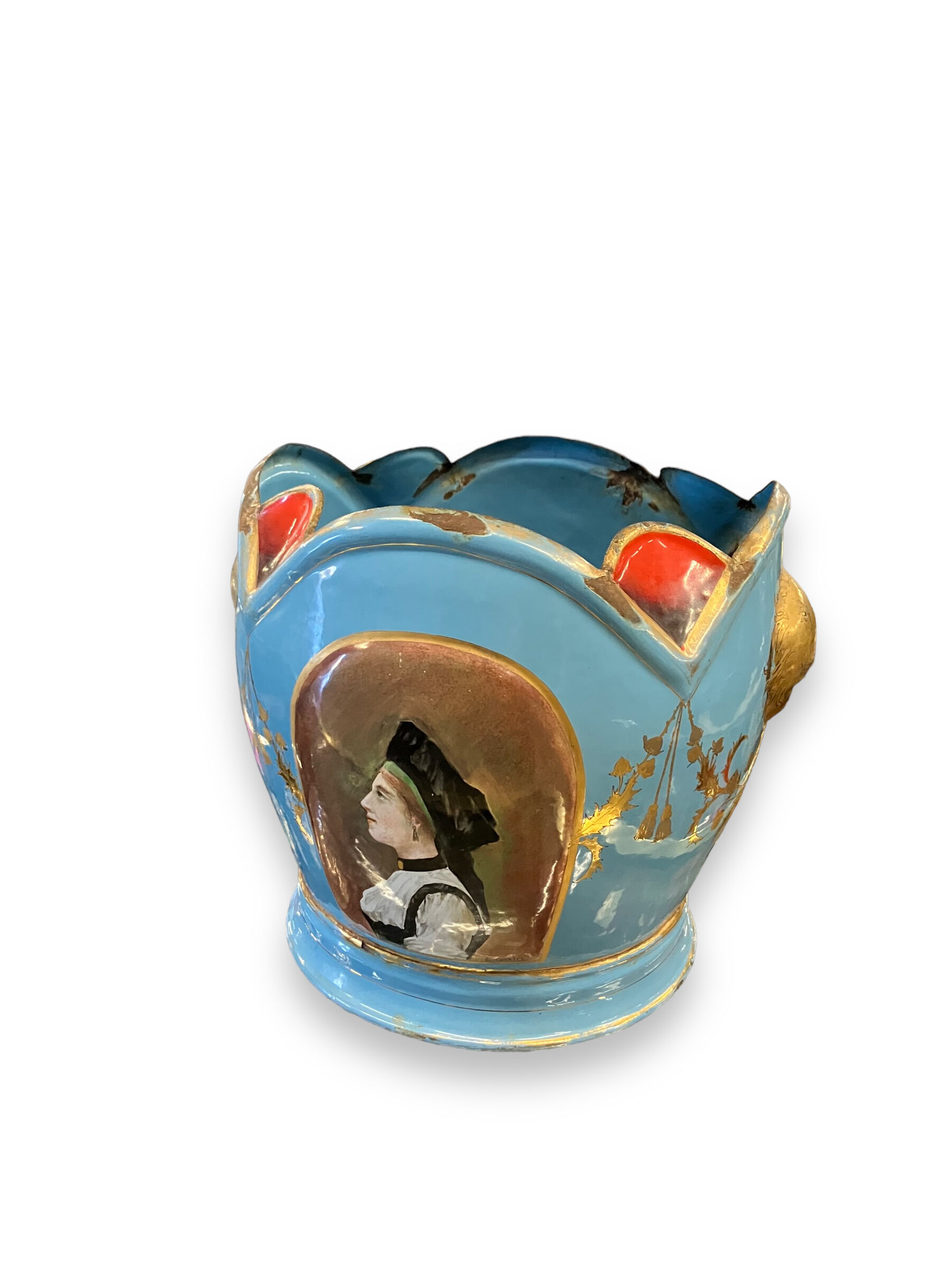Planter In Early Painted Enamelled XIXth Signed E. Corrier