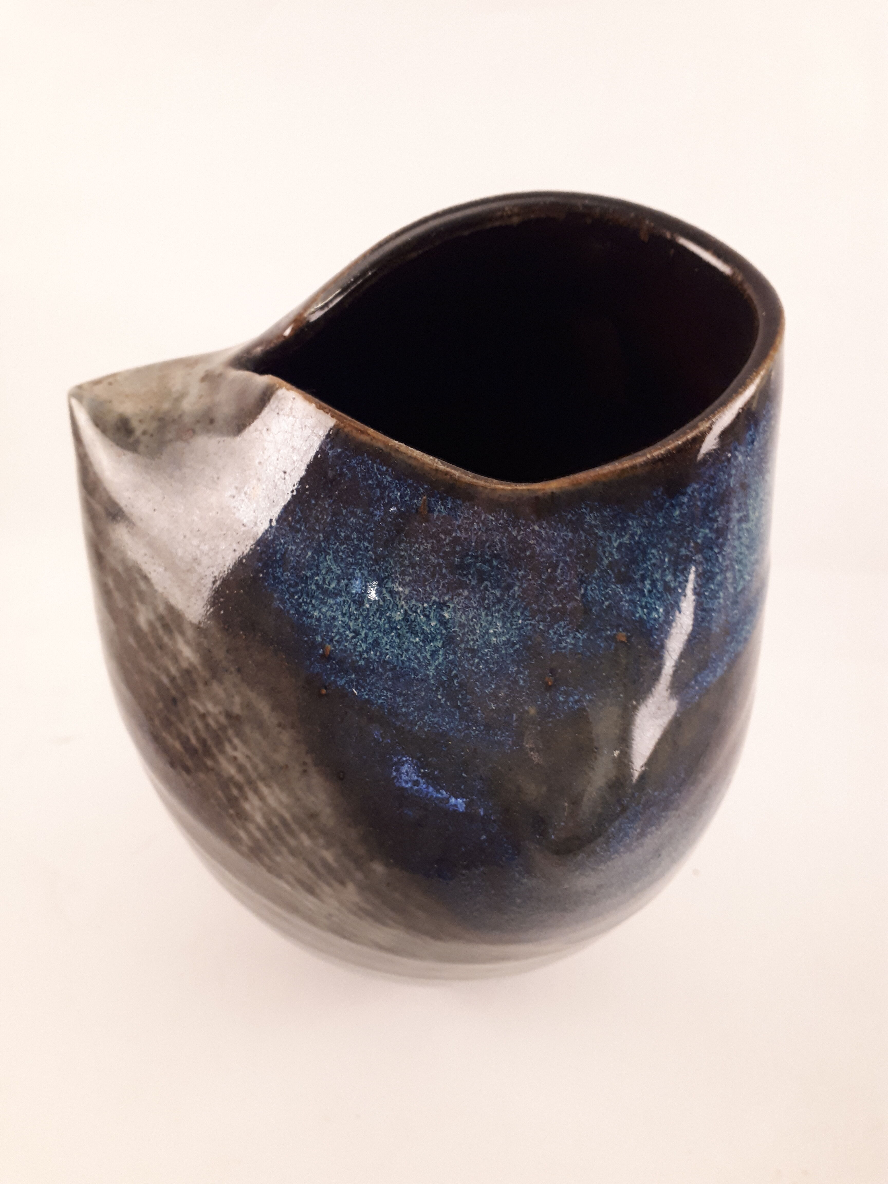 Vintage ceramic vase enamelled sandstone brown green blue