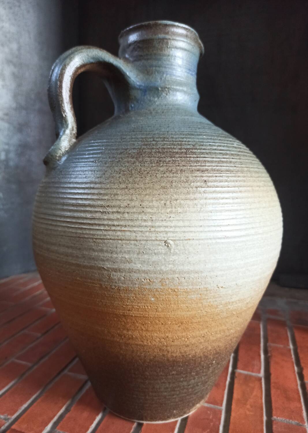 Vintage large pitcher vase in artisanal stoneware.