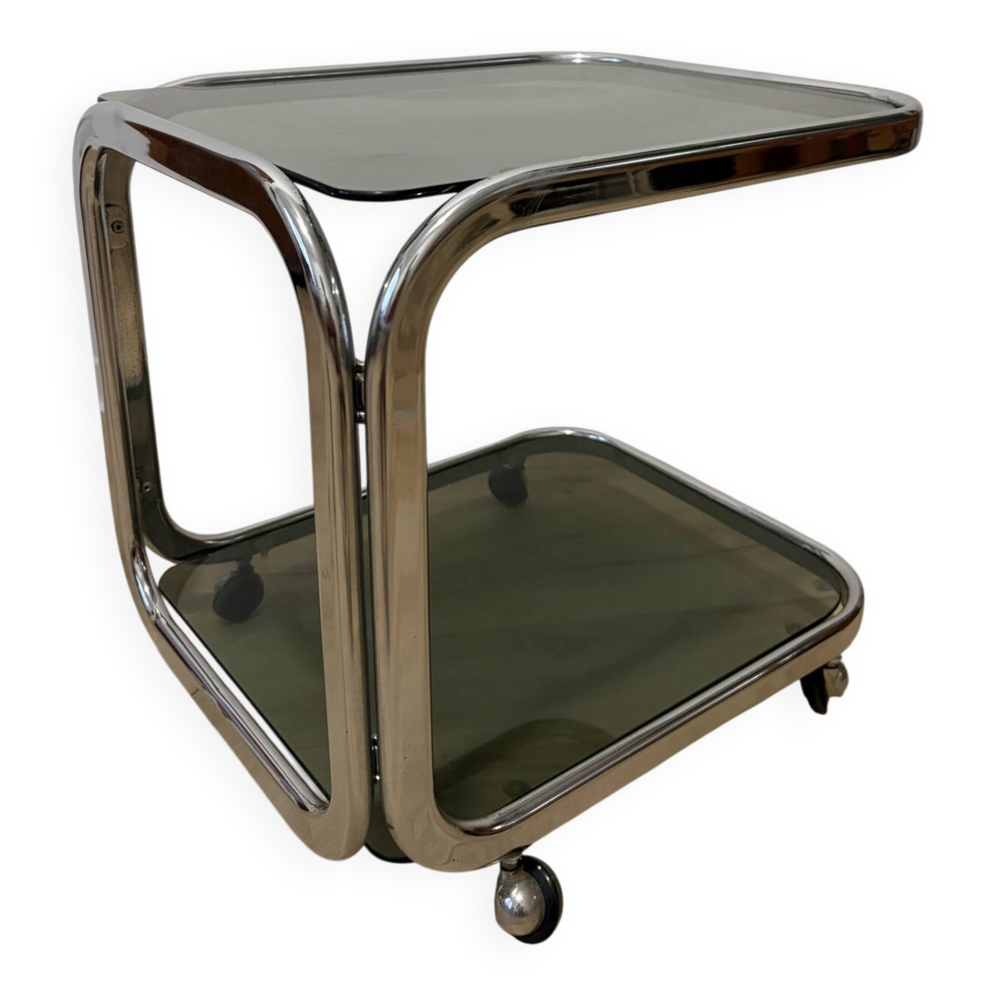 Chrome/glass smoke design Space Age dessert table