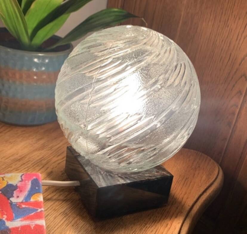 Mid-Century Table Lamp – Cut Glass Globe & Marble Base