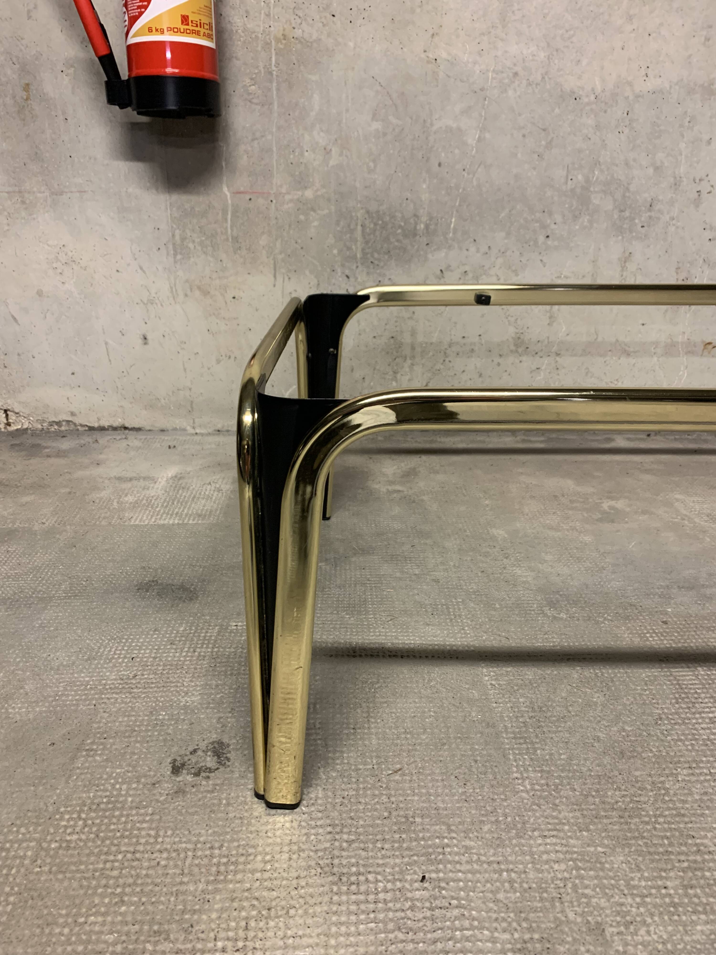 Vintage design coffee table glass and gold metal