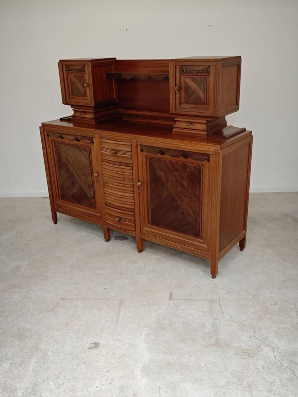 Buffet haut art and craft Art déco français en bois blond 1950 1960