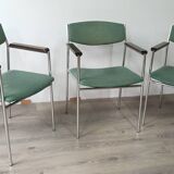 Set of 3 vintage green armchairs by Gijs Van Der Sluis