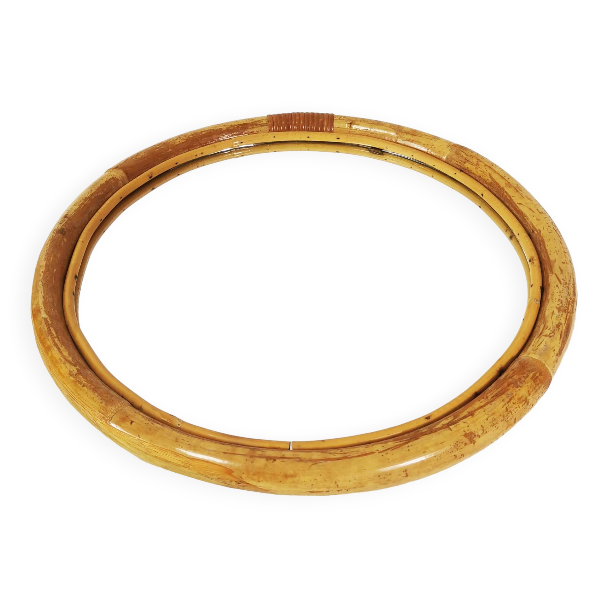 Wall-mounted, round bamboo mirror, Germany, 1970s.