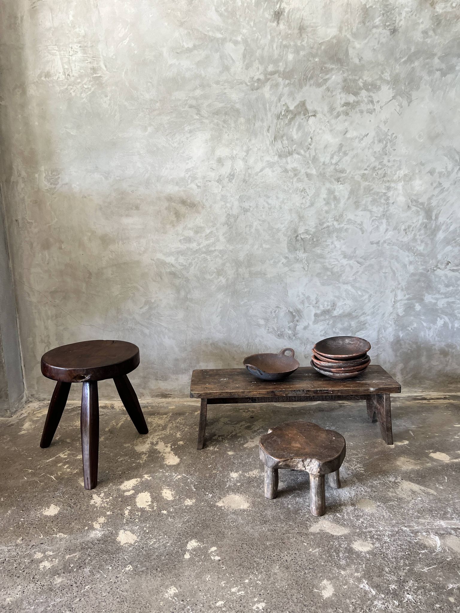 Petit banc bas asiatique en teck ancien upcyclé H:20 l:28 L70
