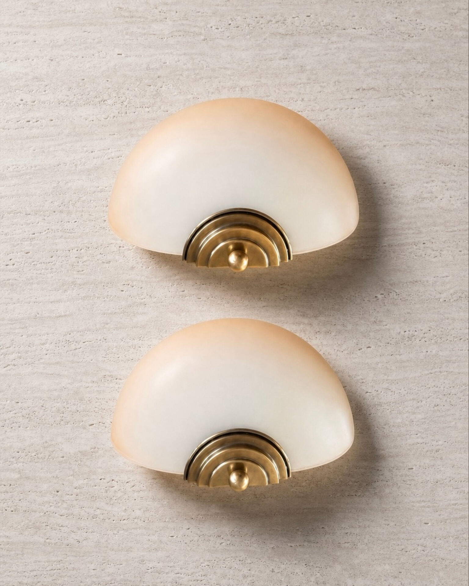 Pair of vintage wall lights in brass and opaline glass, Art Deco style.