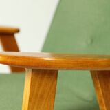 Modern fauteuil chêne clair vert forêt velvet 1962 design by Chierovski milieu de siècle