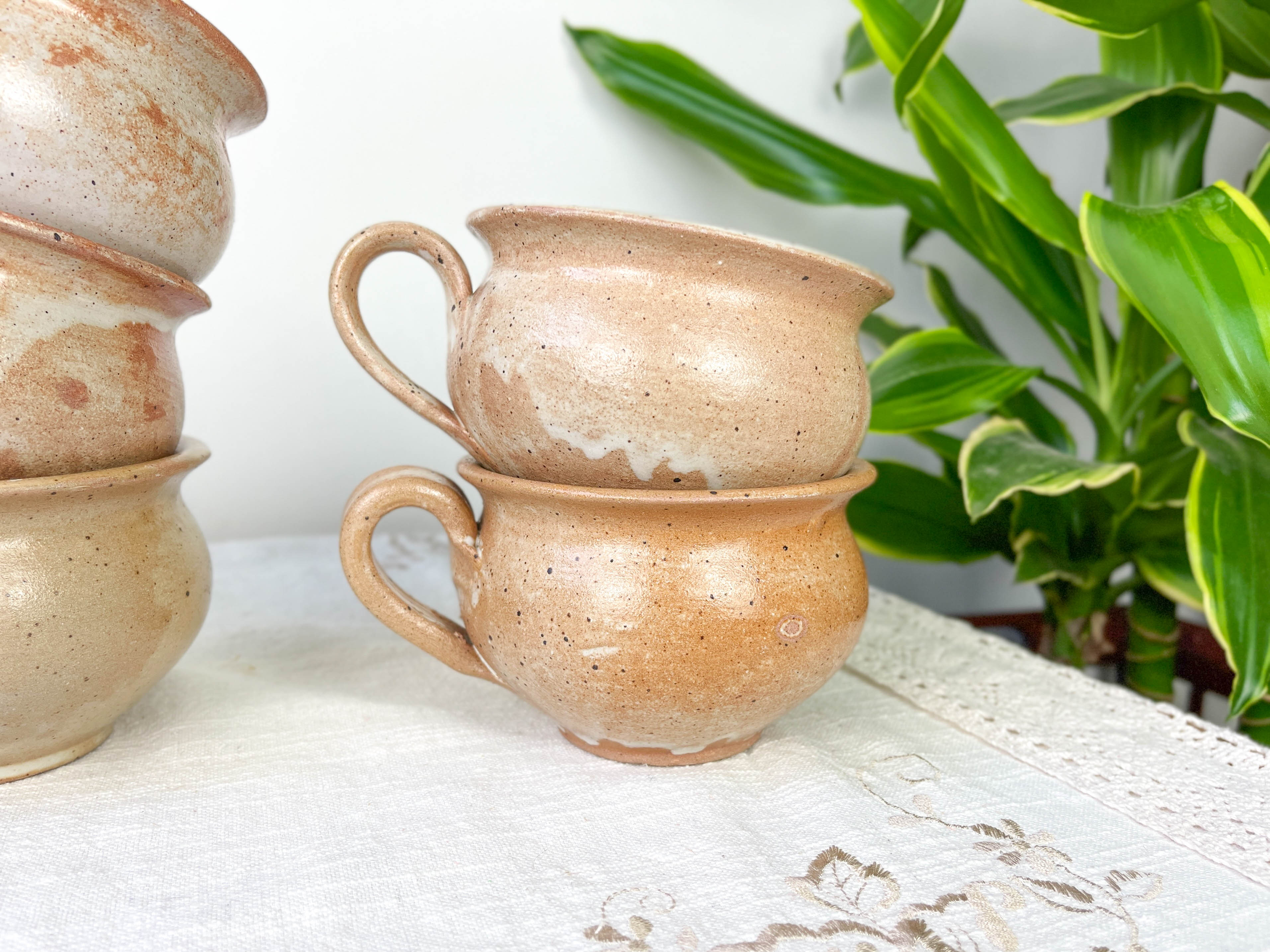 8 cups in vintage enamelled stoneware