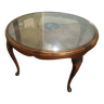 Table Basse Chippendale en Bois, Cannage et Verre - Ronde