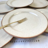 6 assiettes plates en grès beige moucheté